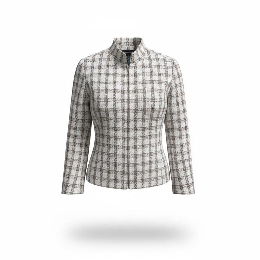 Norton McNaughton Women's Plaid Tweed Jacket Blue Tan Size 14